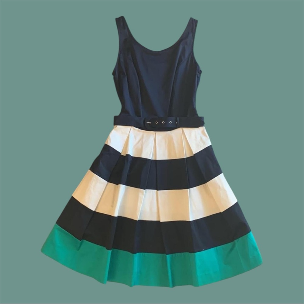 Banana Republic Striped Navy and Teal Dress‎ size 8